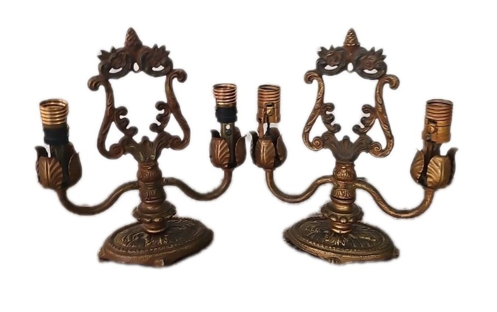 Vintage Ornate Brass Wall Sconces (Pair)